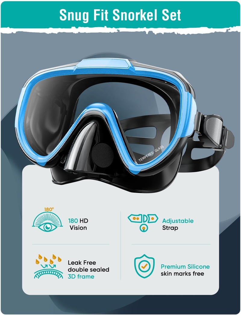 Seovediary Snorkel Set Adults Snorkeling Gear Anti-Fog Panoramic View Swim Mask Dry Top Snorkel Kit with Carry Bag for Snorkeling Scuba Diving Swimming Travel - Image 2